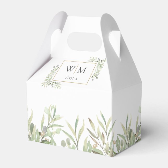 Monogram Grey Foliage Wedor Favor Box Presentaskar (Framsidan Sidan)