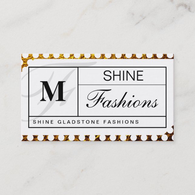 Monogram Grid (guld flake white polka dots) Visitkort (Framsida)