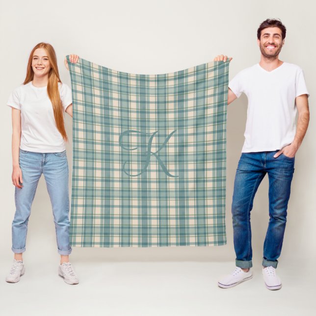 Monogram grön blå beige Tartan Buffalo Rutig Fleecefilt (På plats)