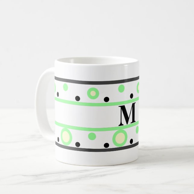 Monogram Grön Crème Polka Prickar Kaffemugg (Framsida vänster)