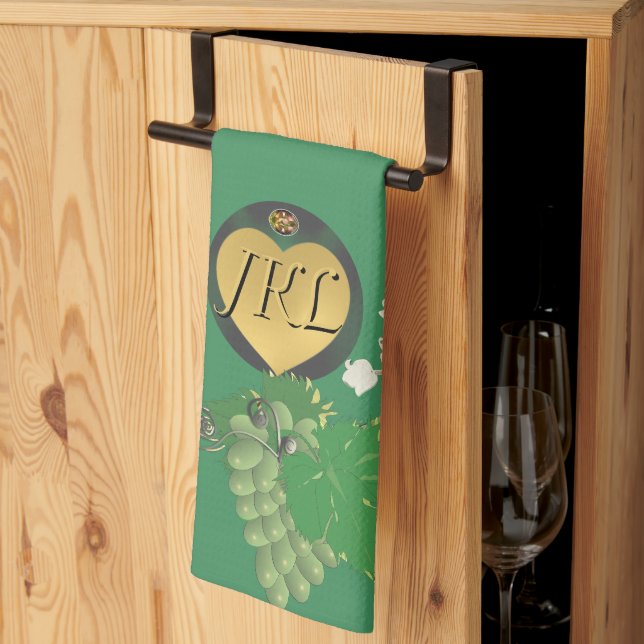 Monogram grön frukt och blommig kökshandduk (Thirds Fold)