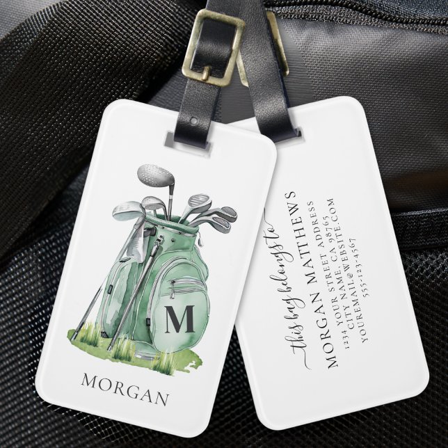 Monogram Grön Golfväska Bagagebricka (Monogram Green Golf Bag Luggage Tag)