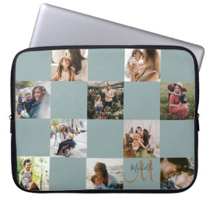 Monogram Grön & Guld Fotokollage Laptop Fodral