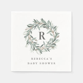 Monogram grön krans Baby Shower Pappersservett