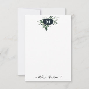monogram grön personlig anteckningskort