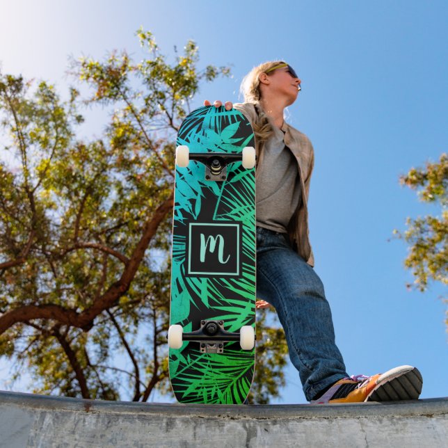 Monogram grön turkos ombré blad mönster coolt mini skateboard bräda 18,5 cm (Utomhus 1)
