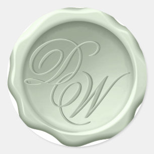 Monogram grön vaxsigill 2 initialer script runt klistermärke