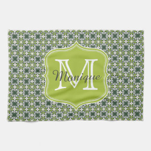Monogram Gröna Blommönster Kökshandduk