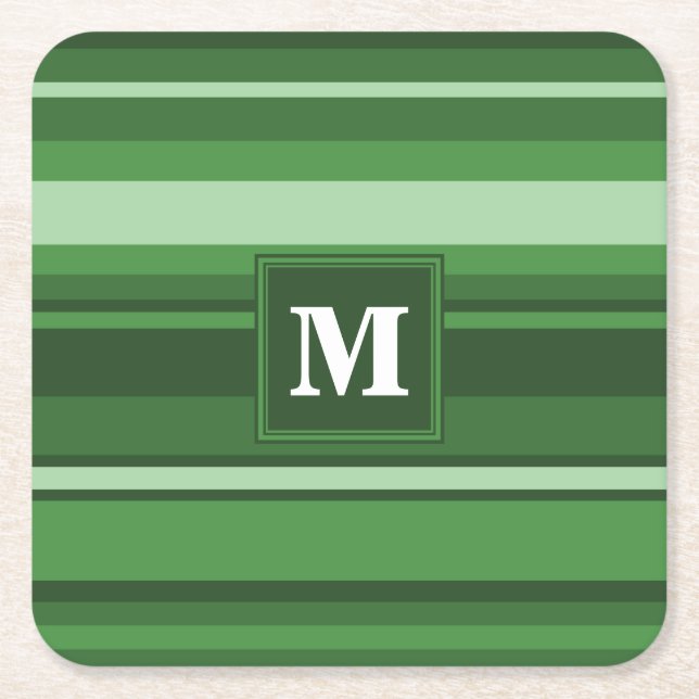 Monogram gröna ränder underlägg papper kvadrat (Framsidan)