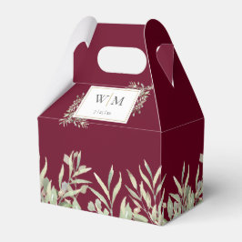 Monogram grönska bladverk Burgundy bröllop Presentaskar