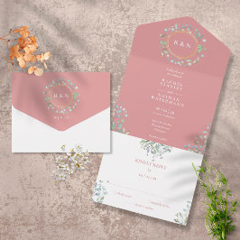 Monogram Grönska Blommig Dammrosa Bröllop