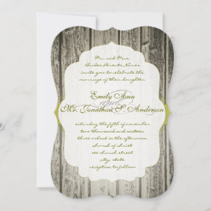 Monogram Grönt Accents Rustic Barn Wood Bröllop Inbjudningar