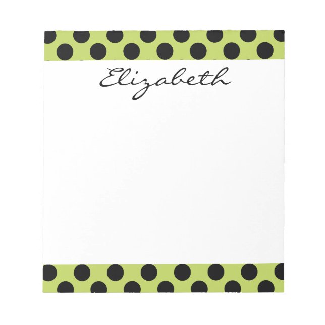 Monogram Grönt Black Cute Chic Polka Dot Mönster Anteckningsblock (Framsida)