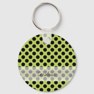 Monogram Grönt Black Cute Chic Polka Dot Mönster Nyckelring