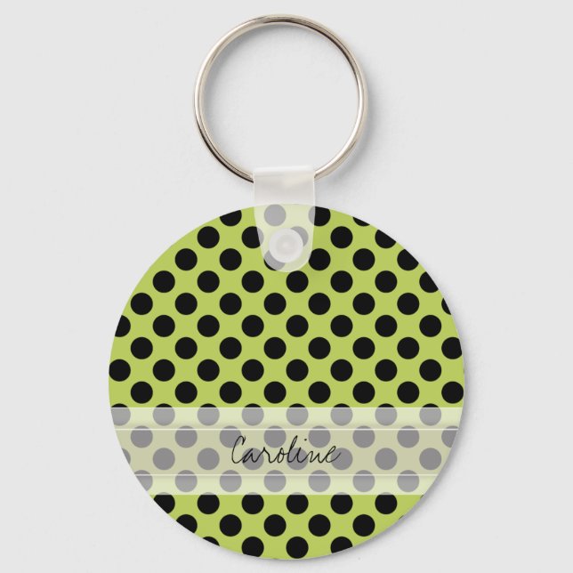 Monogram Grönt Black Cute Chic Polka Dot Mönster Nyckelring (Framsida)
