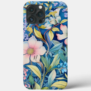 Monogram Grönt Blue Lila Rosa Blommigt Greenery