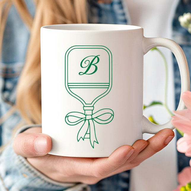 Monogram Grönt Bow Pickleball Paddle Kaffemugg (Skapare uppladdad)