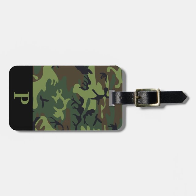 Monogram Grönt Brown Black Camo Camouflage Black Bagagebricka (Horisontell Framsida)