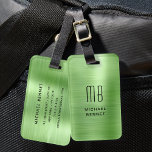 Monogram Grönt Brushed Metall Bagagebricka<br><div class="desc">Personlig Monogram Grönt Faux Brushed Metallic Luggage Tag.</div>