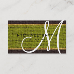 Monogram Grönt Burlap Linen Rustic Jute Visitkort