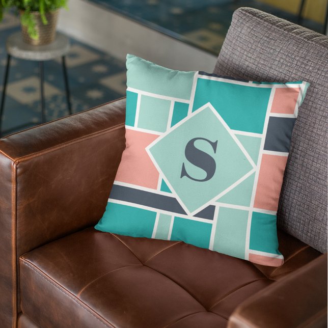 Monogram Grönt Coral Geometric Art Kudde (Skapare uppladdad)