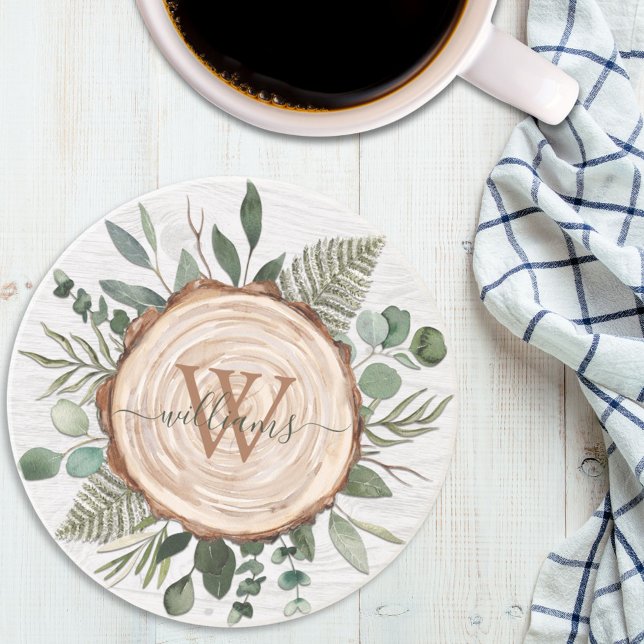 Monogram Grönt Eucalyptus Löv Foliage Wood Underlägg (In situ)