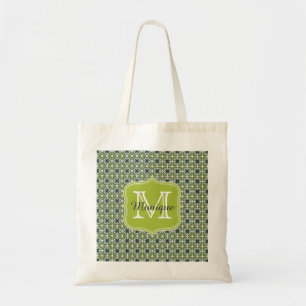 Monogram Grönt Flowers Mönster Tygkasse
