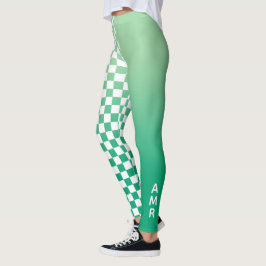 Monogram Grönt Gradient White Checkated Mönster Leggings