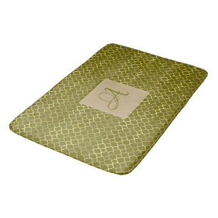 Monogram Grönt Guld Quatrefoil Newlyweds Bröllop Badrumsmatta