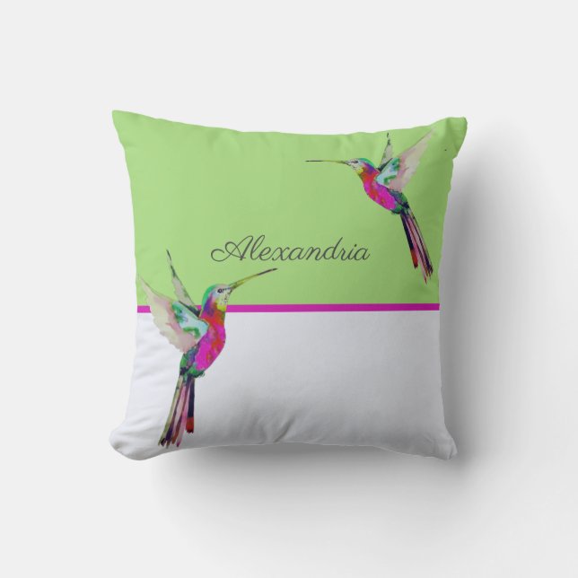 Monogram grönt Hummingbird Kudde (Framsida)
