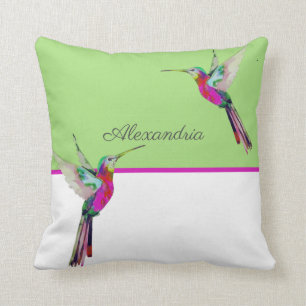 Monogram grönt Hummingbird Kudde