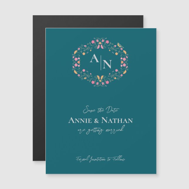 Monogram Grönt Intricate Blommigt Ram Bröllop (Fram/baksida)