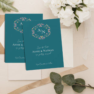 Monogram Grönt Intricate Blommigt Ram Bröllop Meddelande