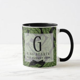 Monogram Grönt Löv Tropical RING BEARER Bröllop Mugg