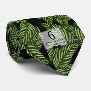 Monogram Grönt Löv Tropical RING BEARER Bröllop Slips