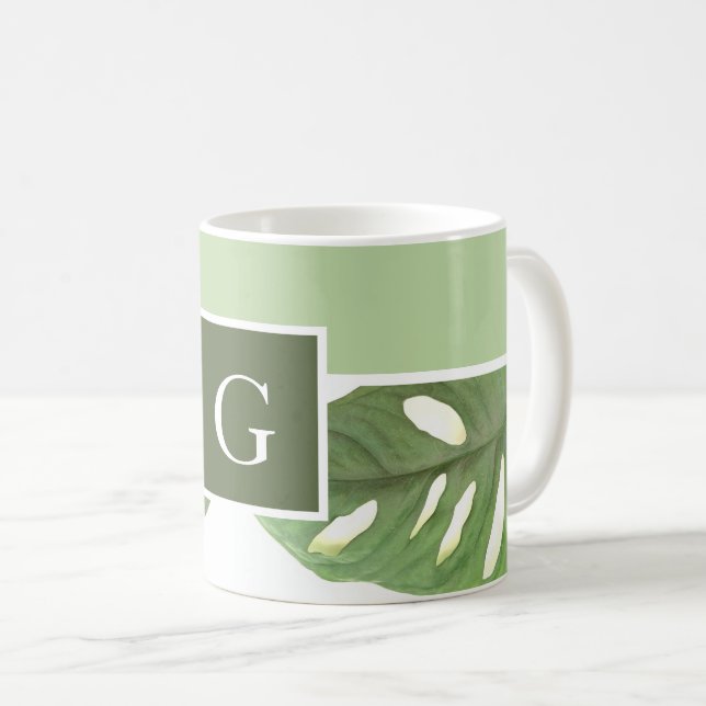 Monogram Grönt Monstera Löv Kaffemugg (Framsida höger)