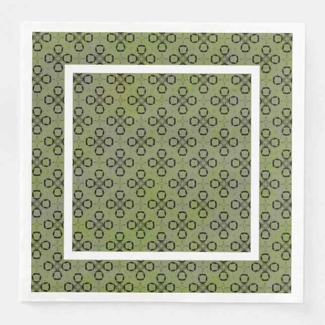 Monogram Grönt och Black Retro Mönster Pappersservett (Framsida)