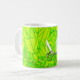 Monogram Grönt och Faux Guld Flower Kaffemugg