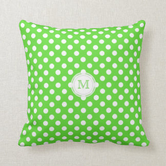 Monogram: Grönt och vit Polka-pricker kudder Kudde