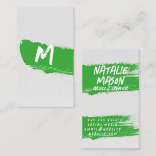 Monogram Grönt Paint Brushed på arbetsytan Visitkort
