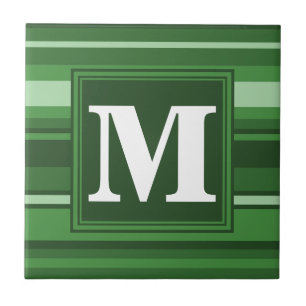 Monogram grönt rand kakelplatta