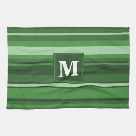 Monogram grönt rand kökshandduk