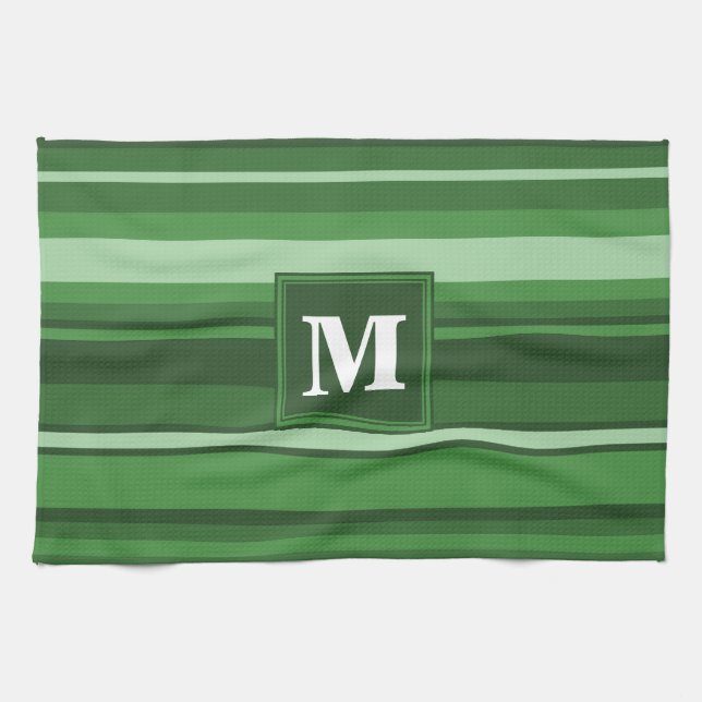 Monogram grönt rand kökshandduk (Horisontell)