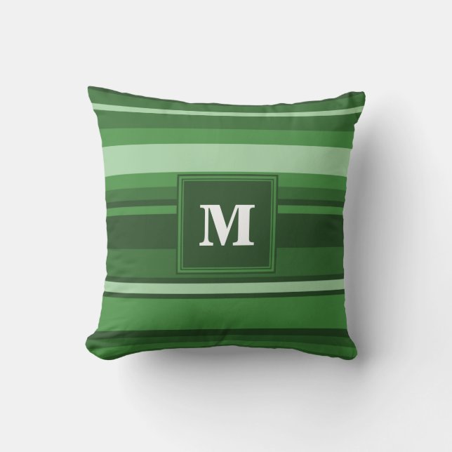 Monogram grönt rand kudde (Framsida)