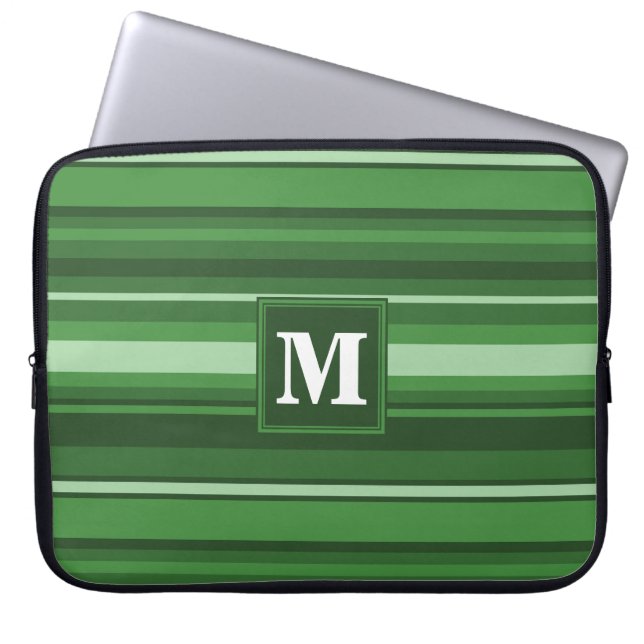 Monogram grönt rand laptop fodral (Framsidan)