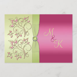 Monogram Grönt Rosa Blommigt bröllopsinbjudan   Inbjudningar