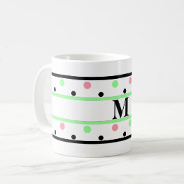 Monogram Grönt Rosa Polka dots Kaffemugg