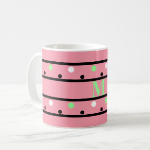 Monogram Grönt Rosa White Polka dots Kaffemugg