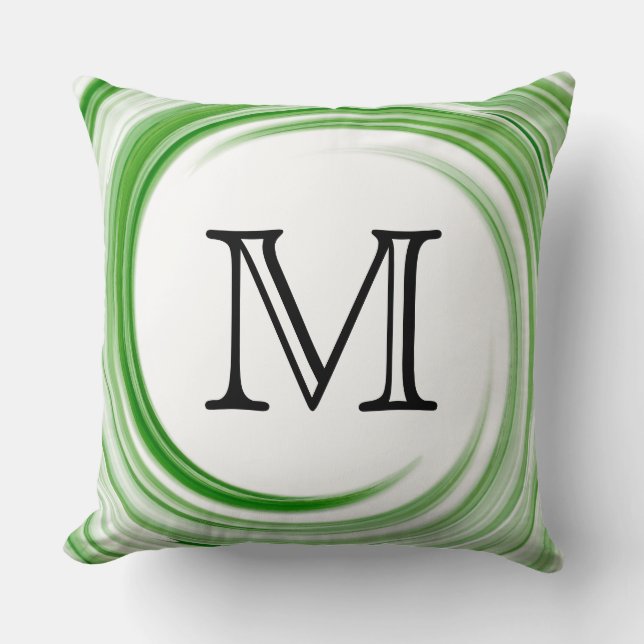 Monogram Grönt Swirl-Abstrakt Kudde (Framsida)