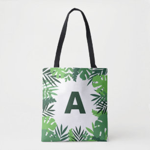 Monogram grönt tropiska handflatan löv blommigt tygkasse